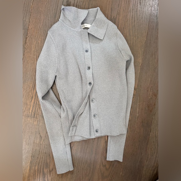Mijeong Park Ribbed Short Cardigan, Gray - Picture 3 of 5